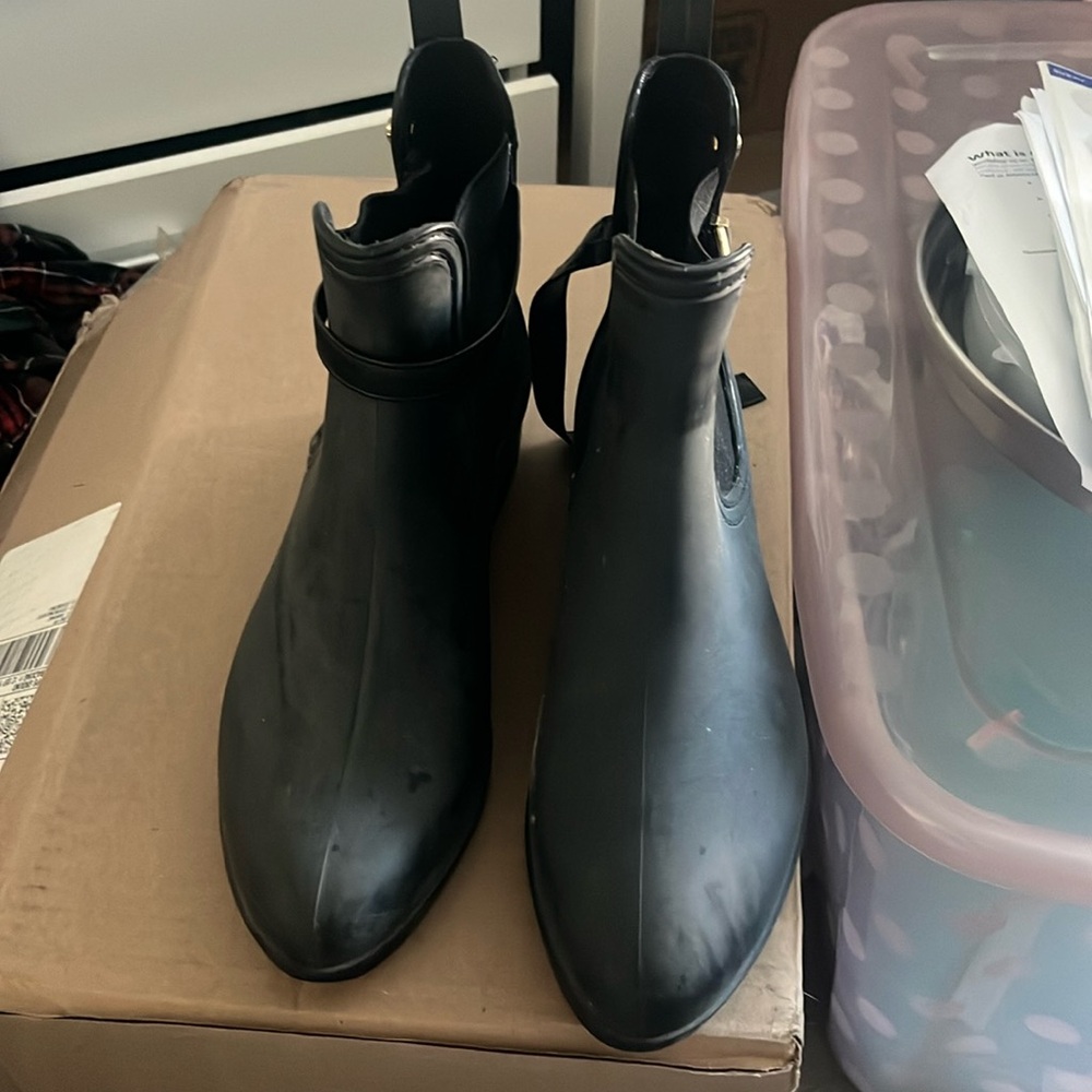 Matte black ankle rain boots